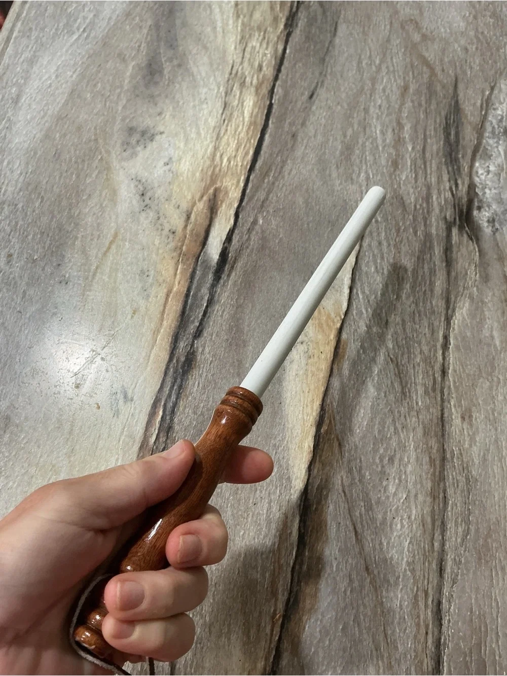 Vintage Ceramic Knife Sharpening Rod Japan 12” Wood Handle Honing Steel 7”